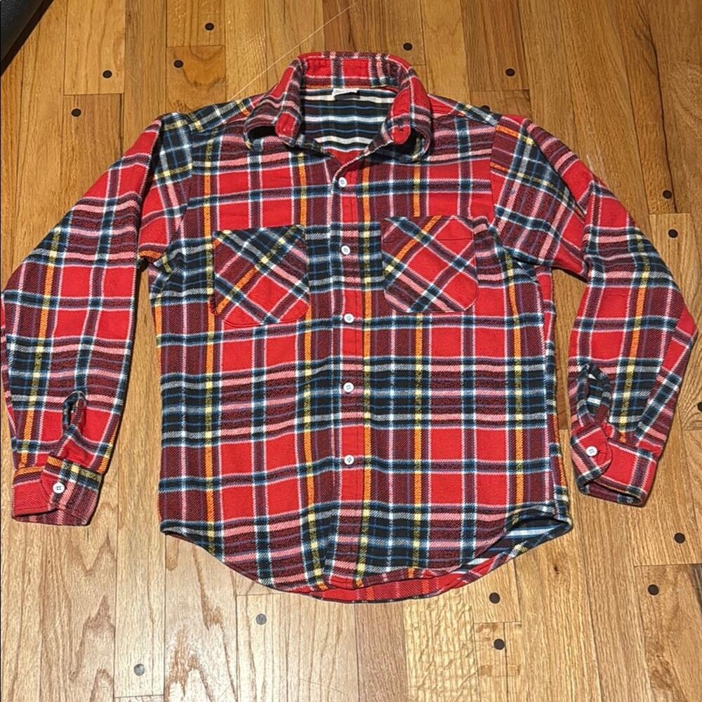 Vtg 70s Big Mac Flannel Shirt Mens M Red Plaid Penneys Workwear